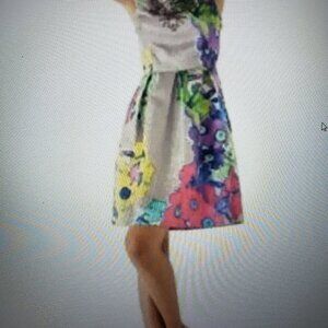 Trina Turk Peggy Floral Dress Sleeveless Fit & Flare Multi-Color Beaded Quilted